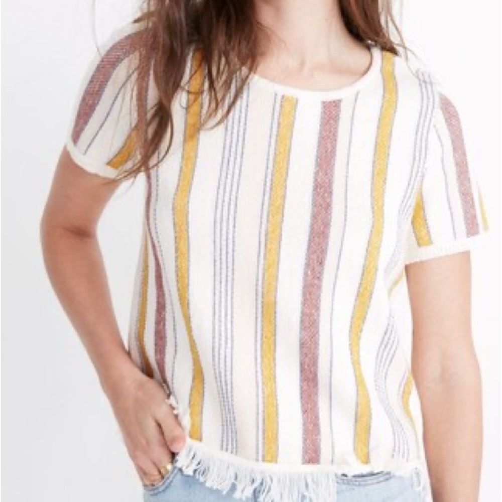 Madewell Multicolor Blakley Stripe Sweater Fringe Hem Tee size S